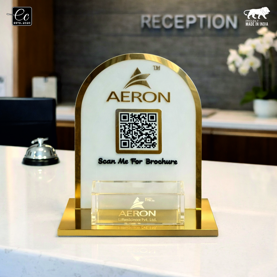 Premium QR Code Display Stand With Visiting Card Holder